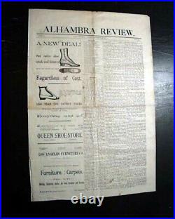 Rare ALHAMBRA Los Angeles County CALIFORNIA Short Lived 1890 Old West Newspaper