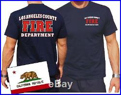 T-Shirt navy, Los Angeles County Fire Department in weiss/rot