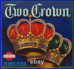 Two Crown Brand VINTAGE East Whittier California Orange Crate Label 1935 Genuine