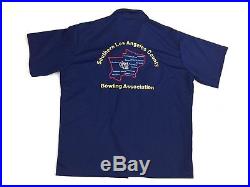 VTG California Bowling Shirt Southern Los Angeles County LA Blue Mens Size Large