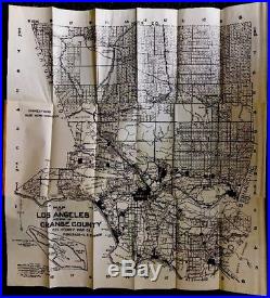 Vintage 1918 Los Angeles County Section Map California Folding Townships Stats