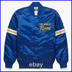 Vintage 80s NFL Los Angeles Rams Letterman Baseball Bomber Jacket Blue Satin