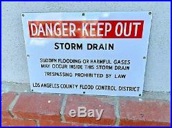 Vintage DANGER KEEP OUT Los Angeles County Flood Control District Porcelain Sign