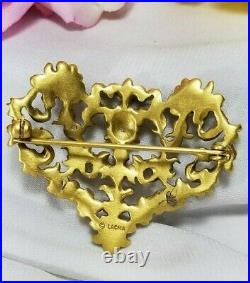 Vintage Gold Lacma Los Angeles County Museum of Art Filigree Flower Heart Pin