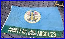 Vintage Linen 7x 4 1/2 Flag Banner COUNTY OF LOS ANGELES CALIFORNIA Rare L@@k