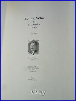 Who's Who In Los Angeles County 1927-1928 Chas Lang Hollywood, California History