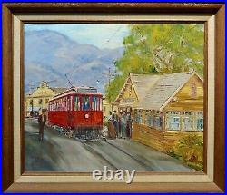 Wilfrid T. Mills-Los Angels Trolley Car at Sierra Madre Station -Oil painting